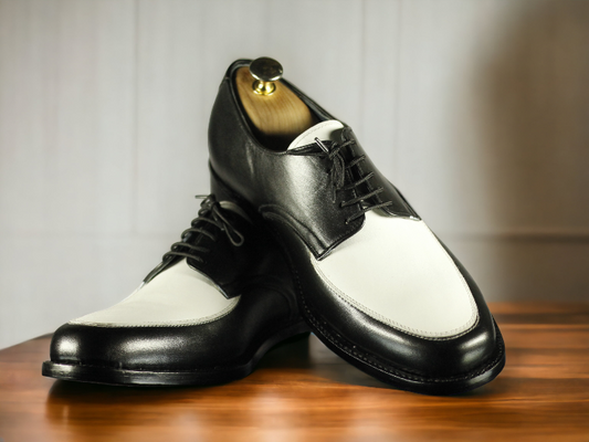 Awesome Handmade Men's Black And White Leather Lace Up Shoes, Men Dress Formal Shoes - Premium Shoes from My Store - Just $149.99! Shop now at Crafted Step